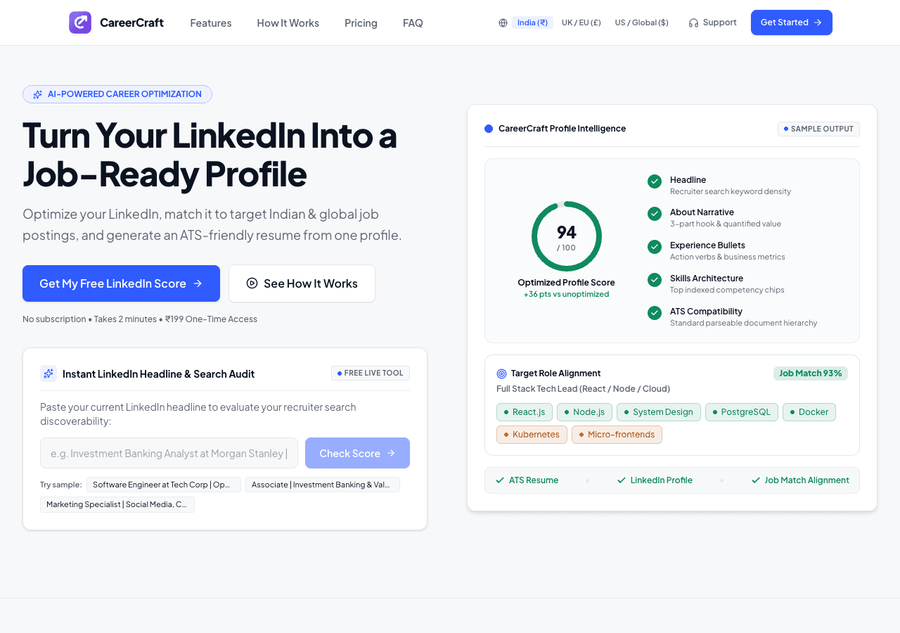 Screenshot of the CareerCraft website